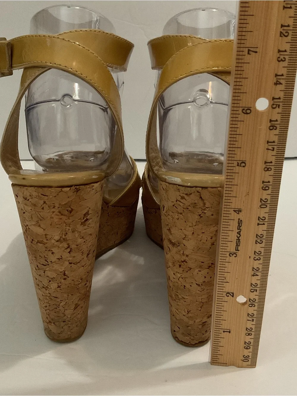 Jimmy Choo Beige Patent Leather Lucia Cross Strap Wedge Platform Sandals Sz 8/38